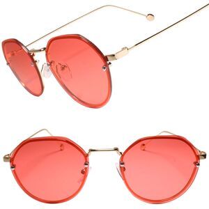 Gold Round Sunglasses Red Lens Retro Unisex UV400